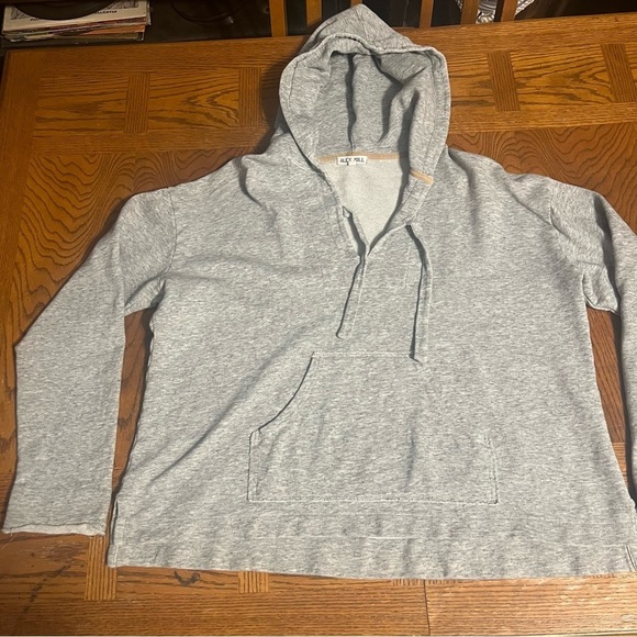 Alex Mill V-Neck Terry Cloth Long Sleeve High Low Cropped Hoodie in Gray Sz L - Picture 3 of 16